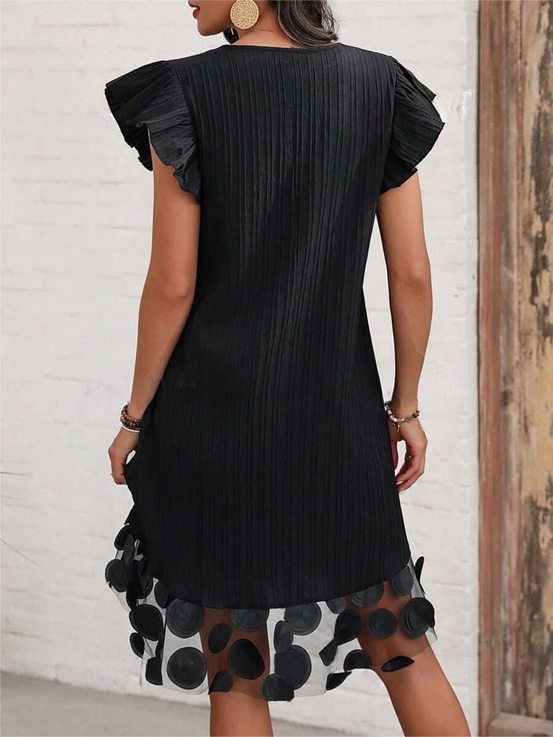 Ruffled V-Neck Cap Sleeve Dress - RebelReine Apparel & Co.