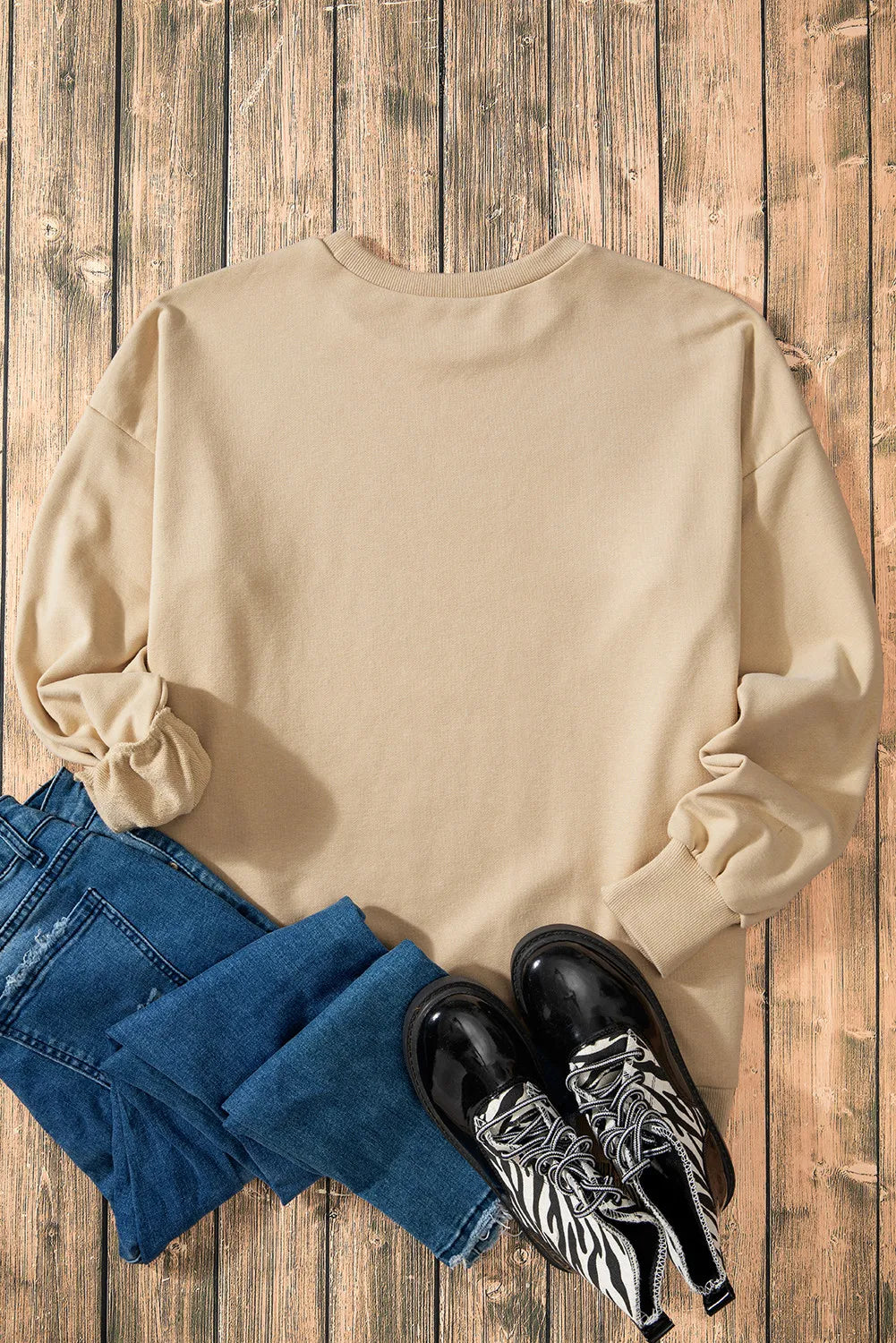 High-Low Round Neck Long Sleeve Sweatshirt