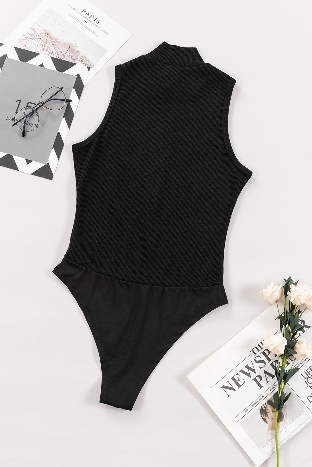 Zip Up Mock Neck Sleeveless Bodysuit - RebelReine Apparel & Co.