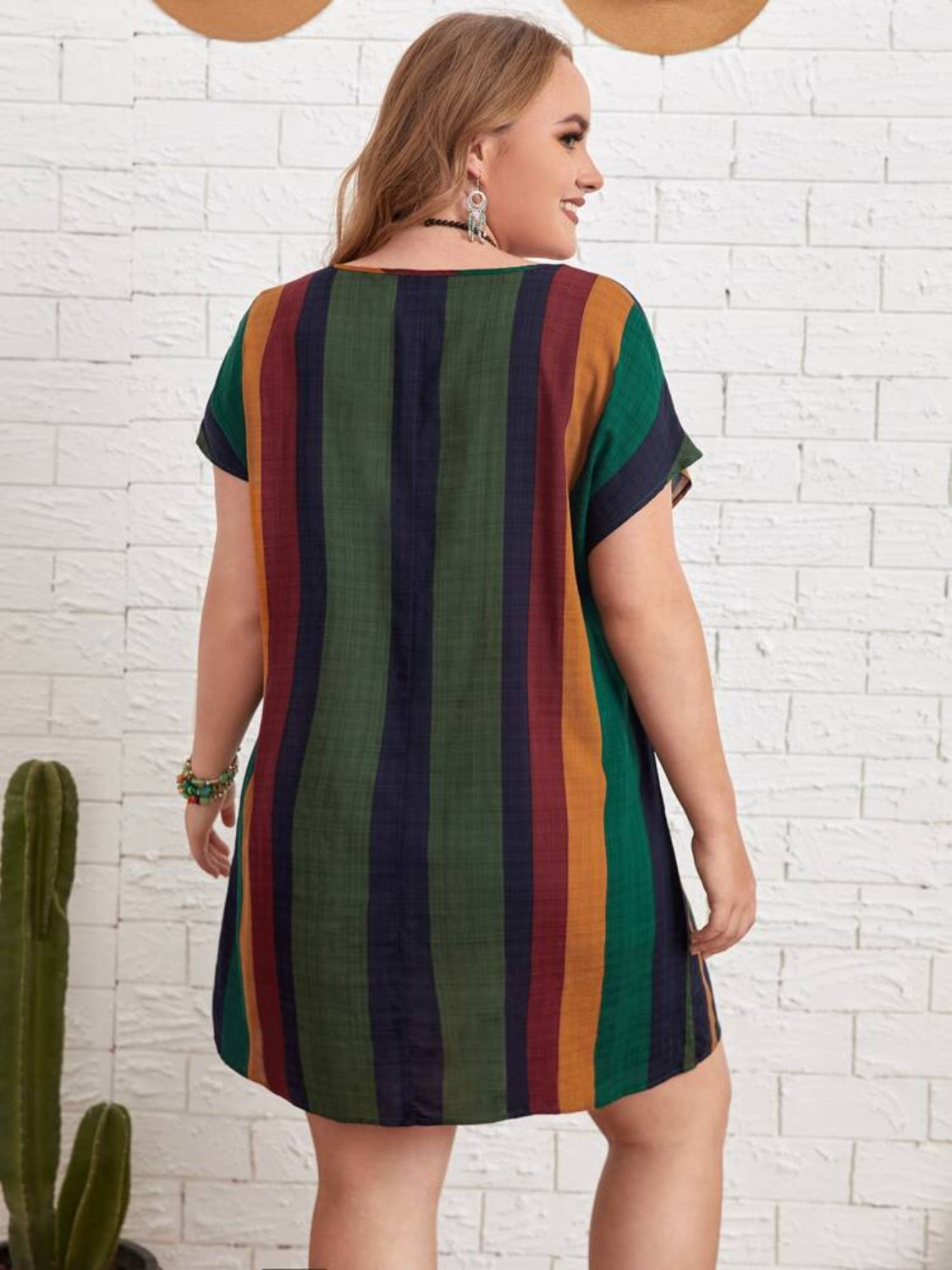 Plus Size Striped Short Sleeve Mini Dress - RebelReine Apparel & Co.