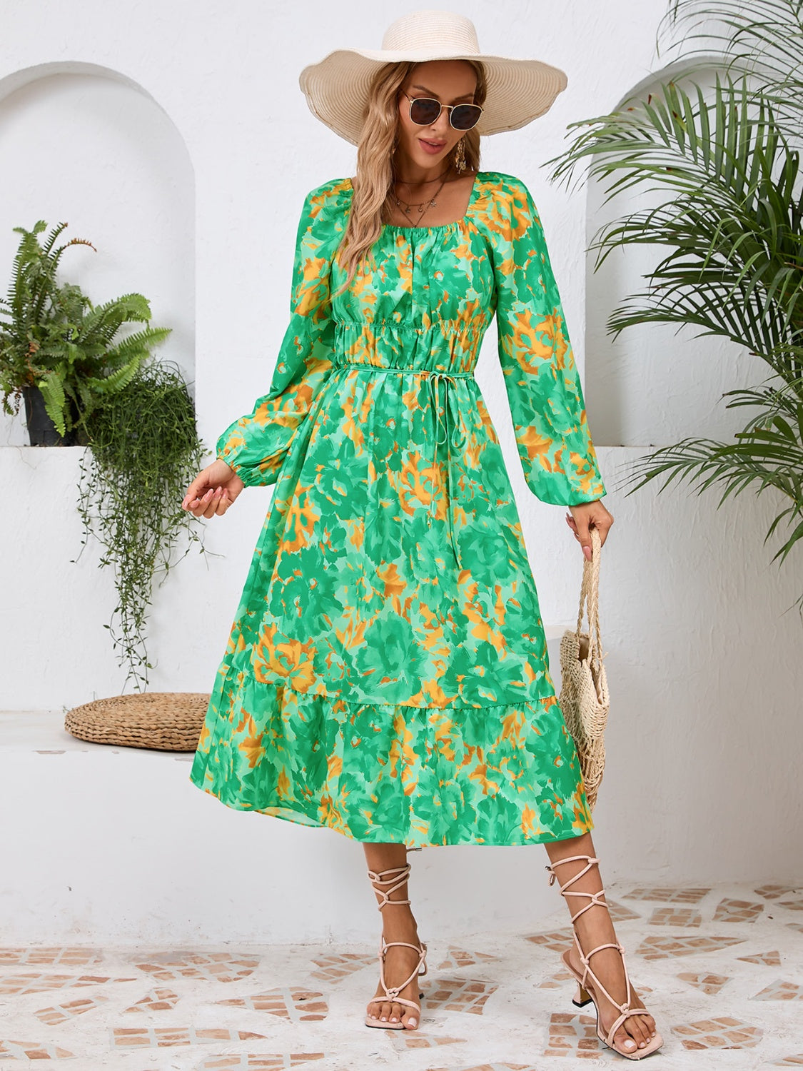 Printed Long Sleeve Midi Dress - RebelReine Apparel & Co.