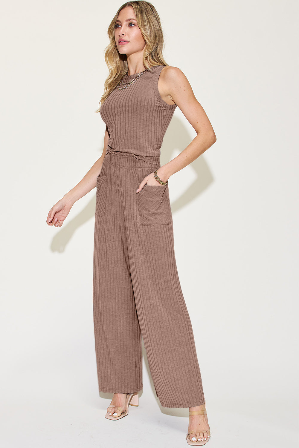 Basic Bae Full Size Ribbed Tank and Wide Leg Pants Set - RebelReine Apparel & Co.