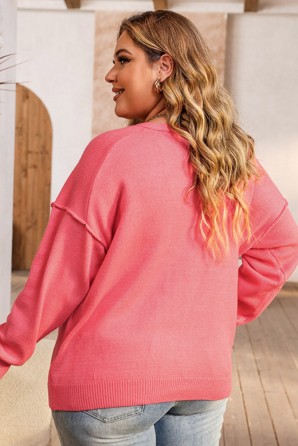 Plus Size V-Neck Dropped Shoulder Sweater - RebelReine Apparel & Co.