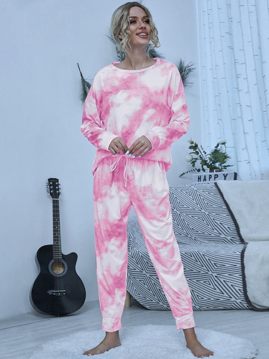 Tie-Dye Round Neck Top and Pants Lounge Set - RebelReine Apparel & Co.