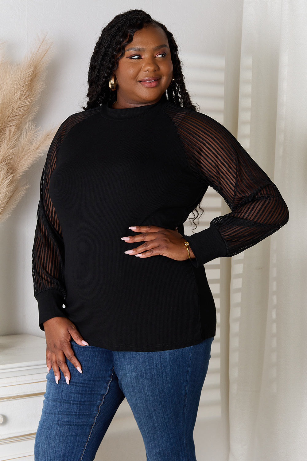 Double Take Round Neck Raglan Sleeve Blouse - RebelReine Apparel & Co.