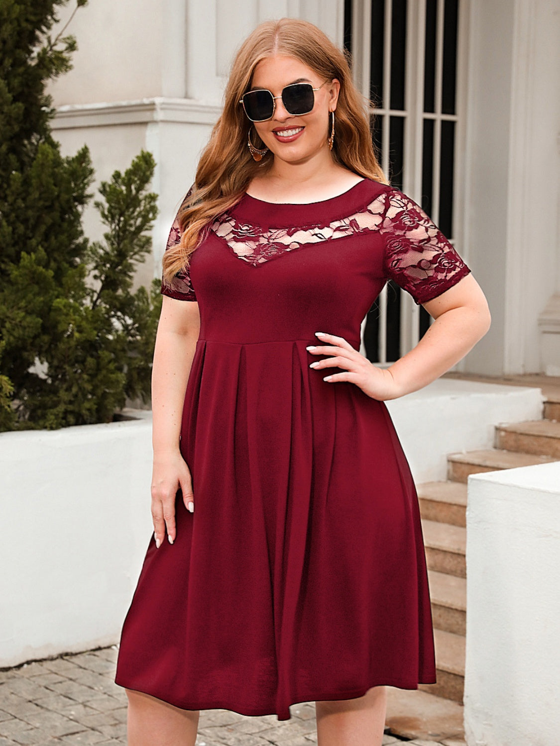 Plus Size Ruched Round Neck Short Sleeve Dress - RebelReine Apparel & Co.