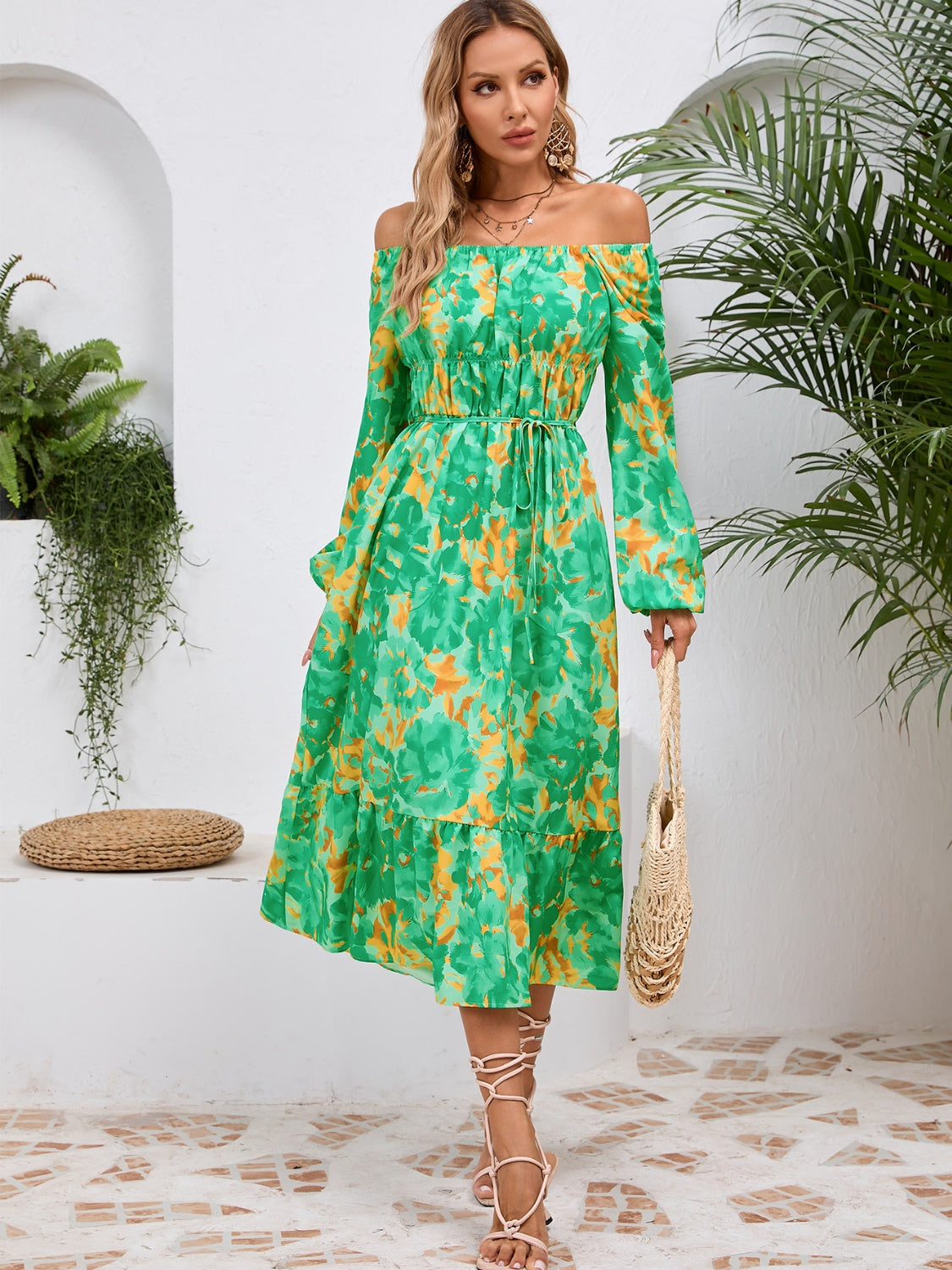 Printed Long Sleeve Midi Dress - RebelReine Apparel & Co.