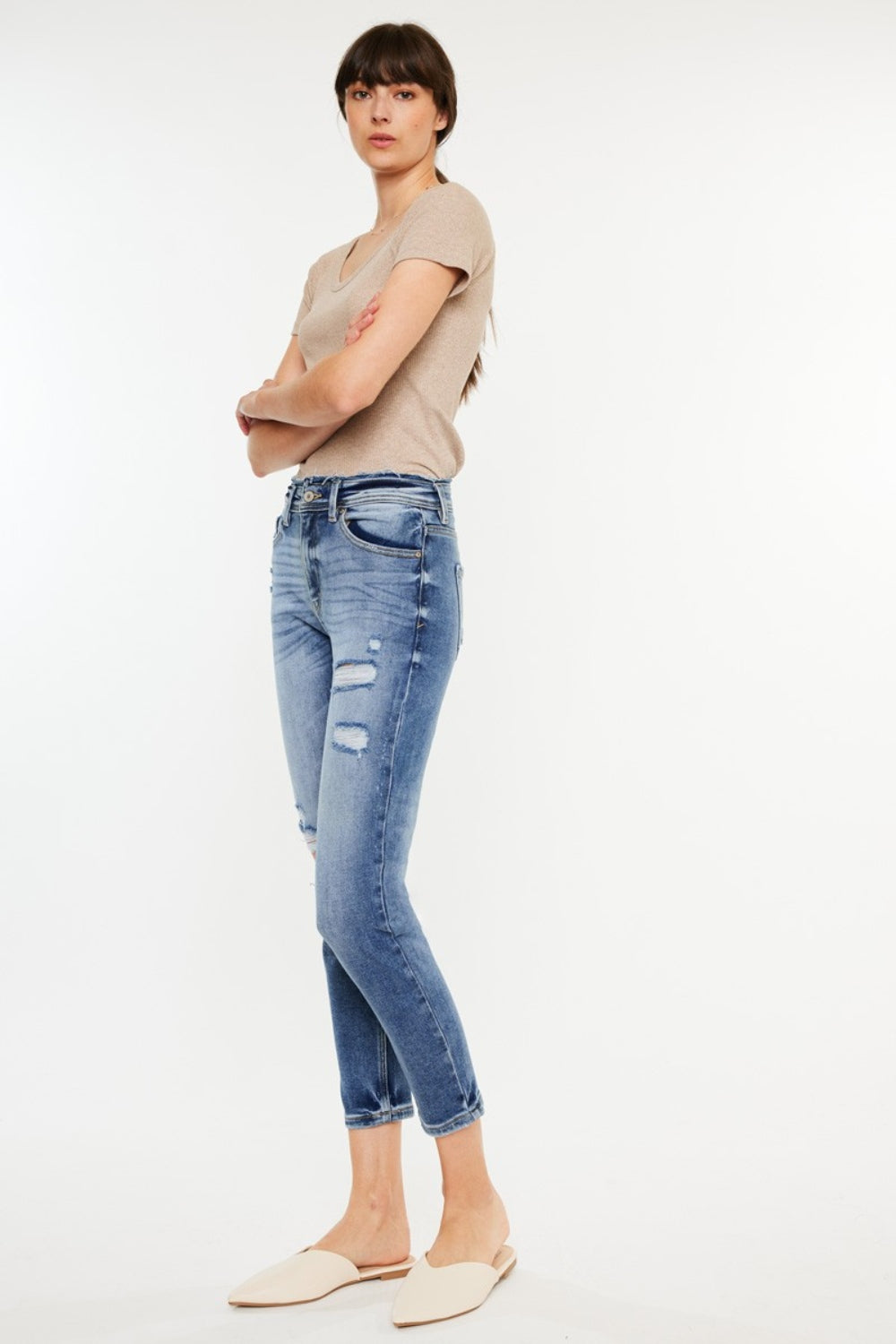 Kancan High Rise Distressed Mom Jeans - RebelReine Apparel & Co.