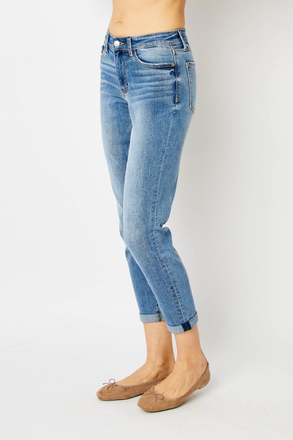 Judy Blue Full Size Cuffed Hem Low Waist Slim Jeans - RebelReine Apparel & Co.