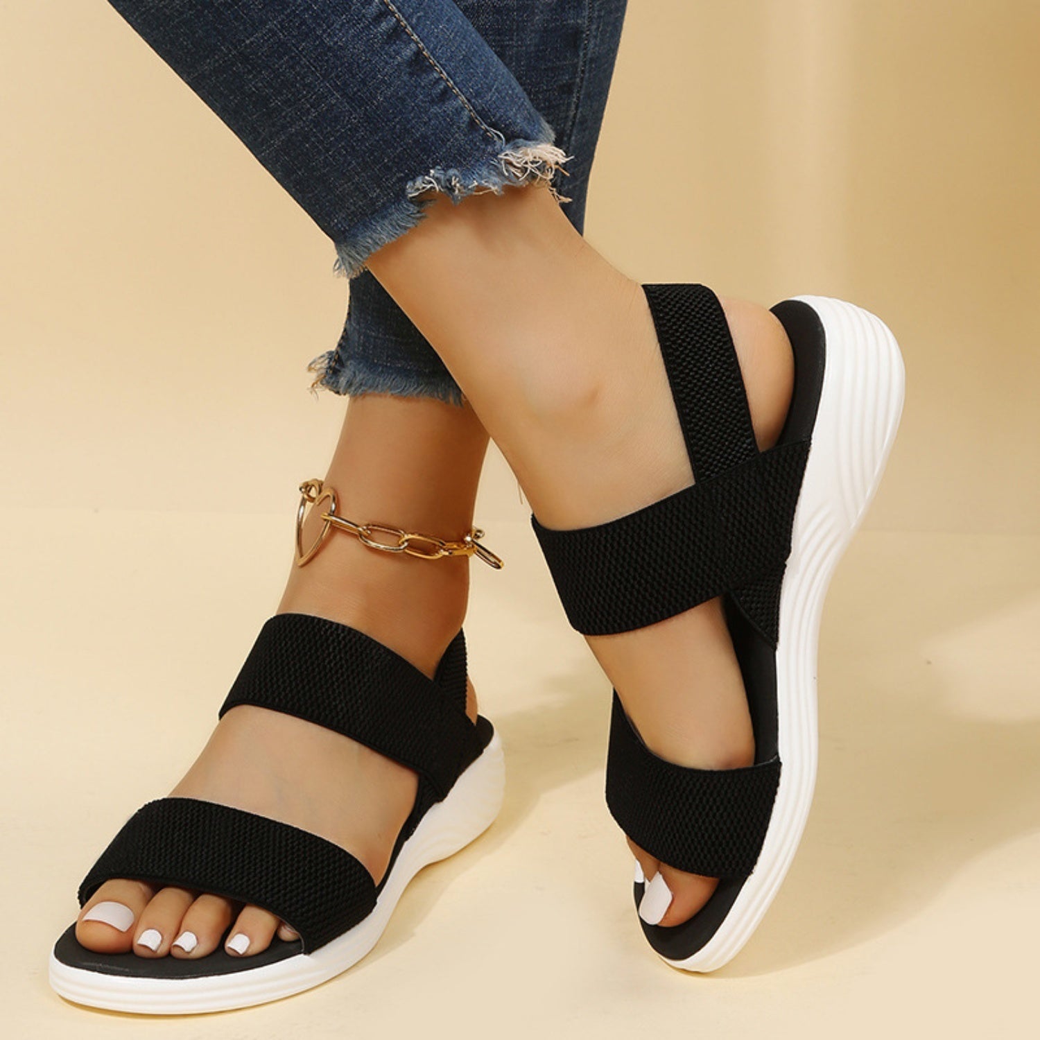 Rubber Open Toe Low Heel Sandals - RebelReine Apparel & Co.