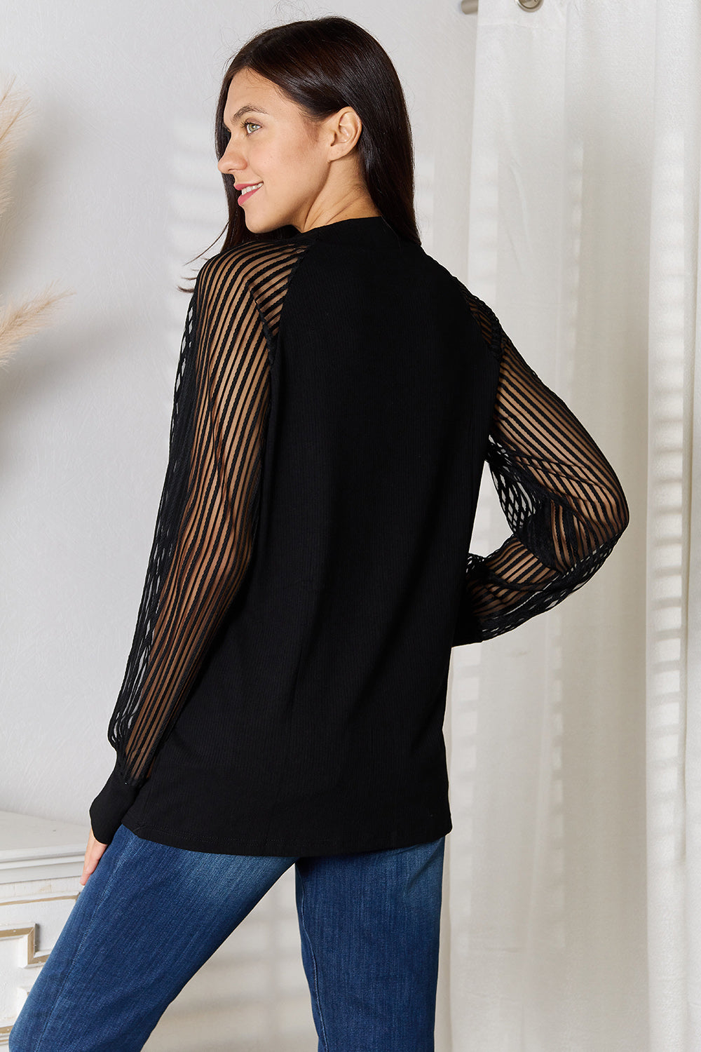 Double Take Round Neck Raglan Sleeve Blouse - RebelReine Apparel & Co.