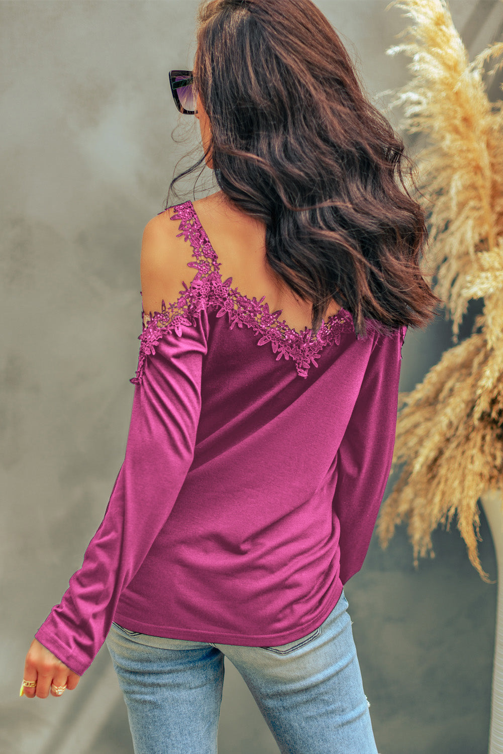 Lace Detail Cold Shoulder Long Sleeve T-Shirt - RebelReine Apparel & Co.