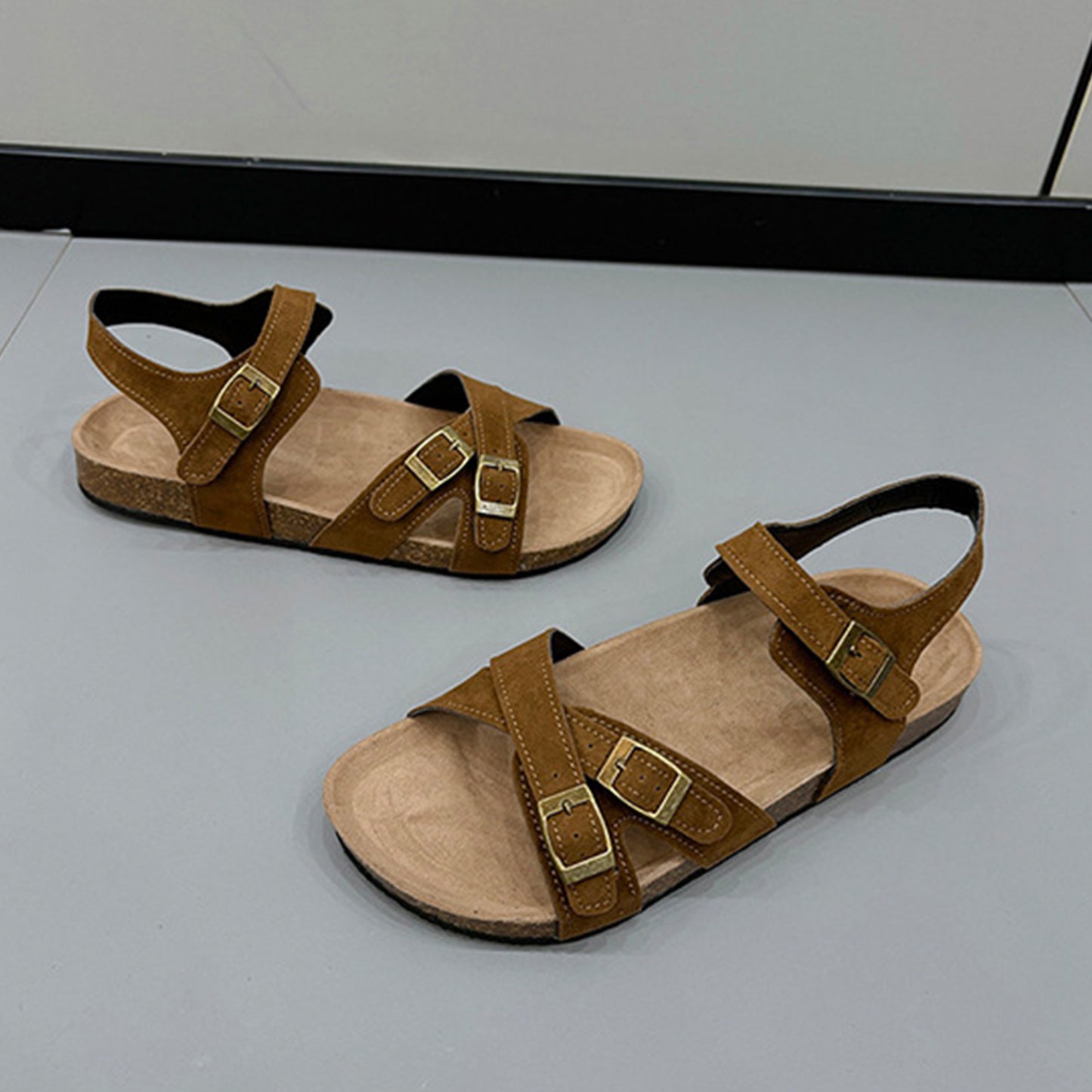 Open Toe Flat Buckle Sandals - RebelReine Apparel & Co.