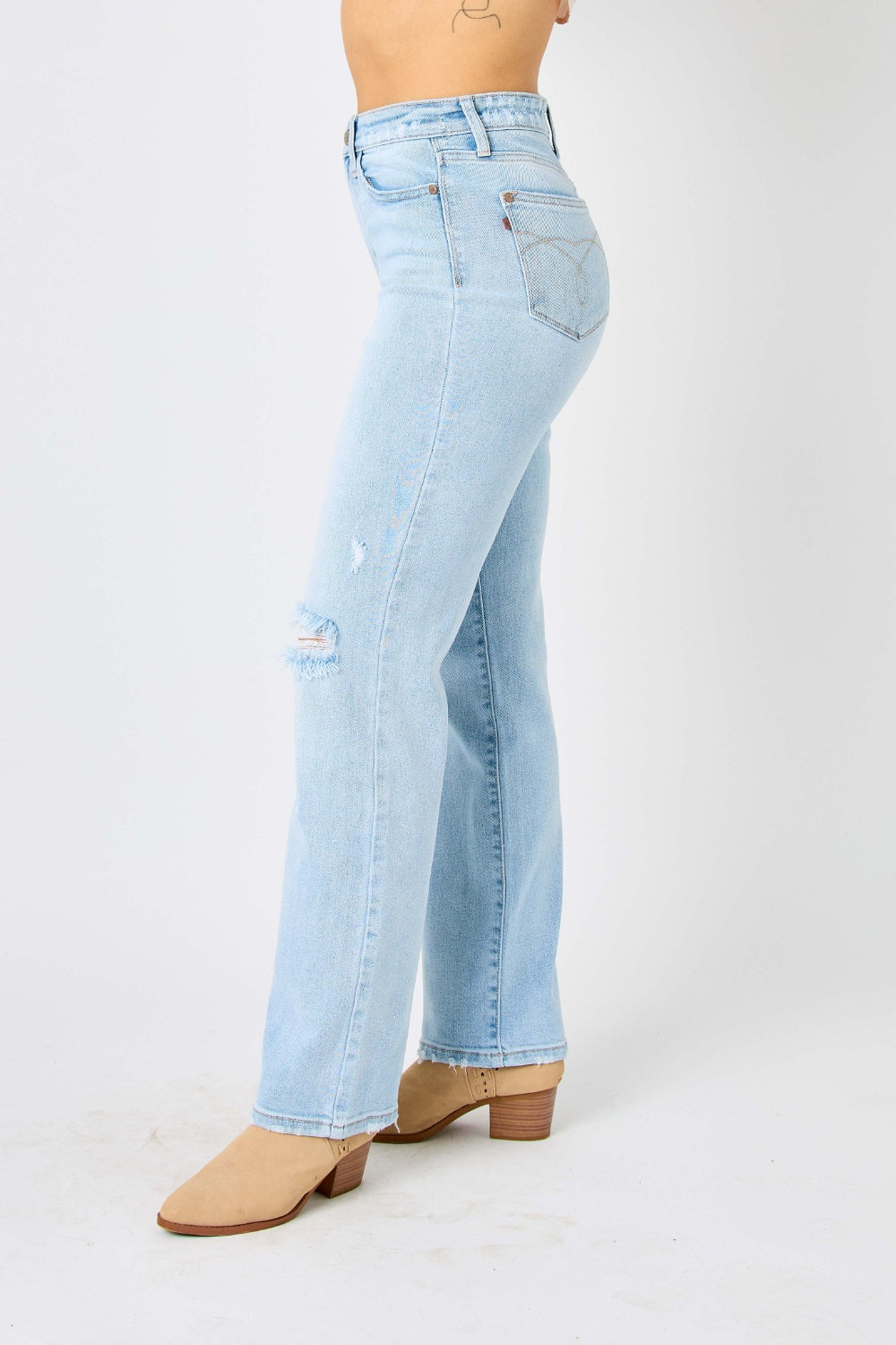 Judy Blue Full Size High Waist Distressed Straight Jeans - RebelReine Apparel & Co.