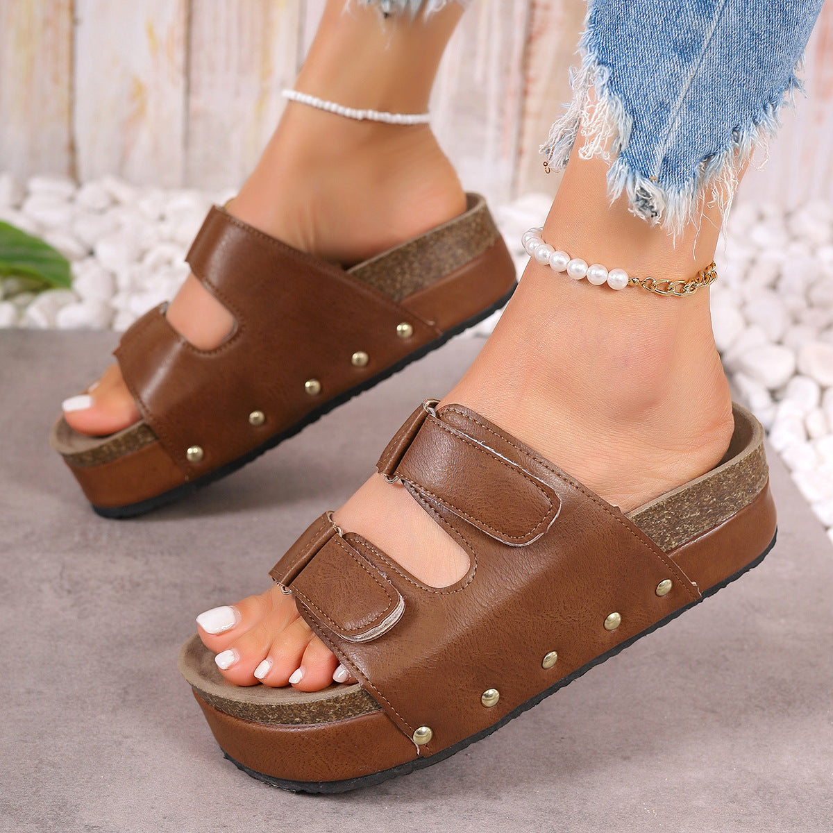 PU Leather Studded Platform Sandals - RebelReine Apparel & Co.