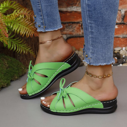 Tied Open Toe Low Heel Sandals - RebelReine Apparel & Co.