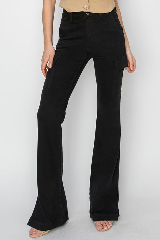 Risen Full Size High Rise Side Slit Cargo Bootcut Jeans - RebelReine Apparel & Co.