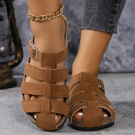 Suede Round Toe Woven Sandals - RebelReine Apparel & Co.