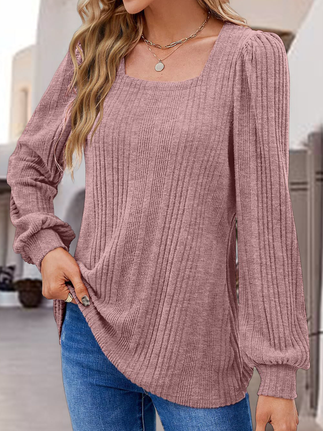 Square Neck Long Sleeve Top - RebelReine Apparel & Co.