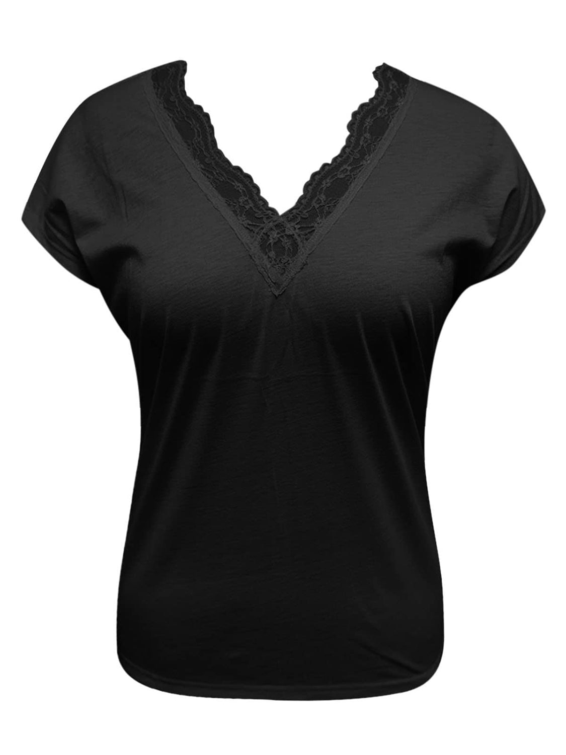 Full Size Lace Detail V-Neck Short Sleeve Blouse - RebelReine Apparel & Co.