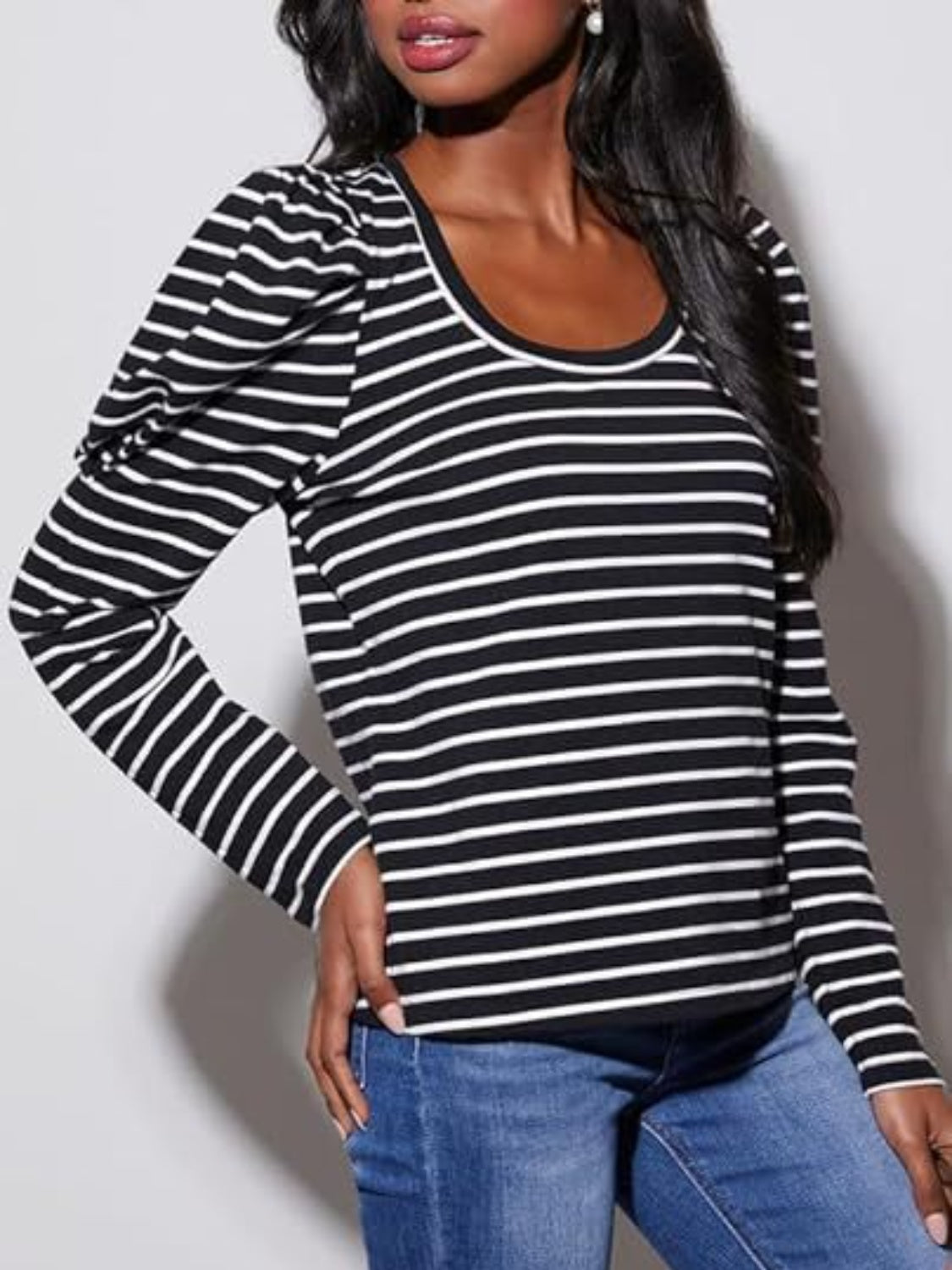 Striped Round Neck Long Sleeve T-Shirt - RebelReine Apparel & Co.