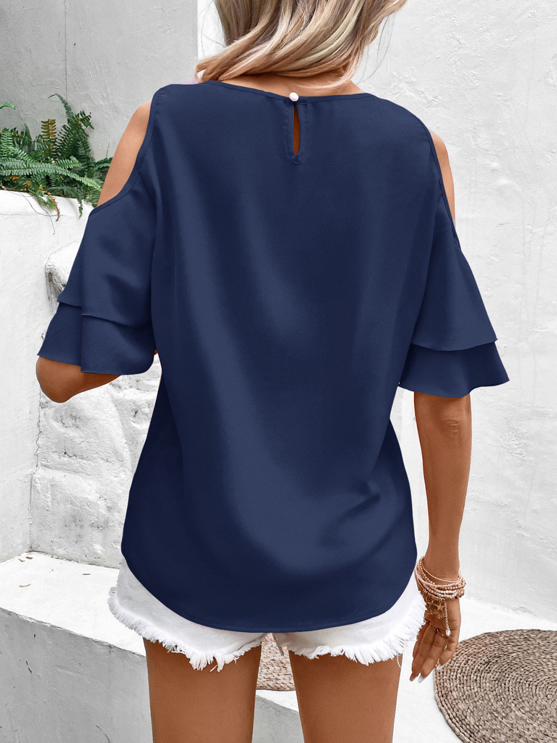 Cold Shoulder Flounce Sleeve Blouse - RebelReine Apparel & Co.