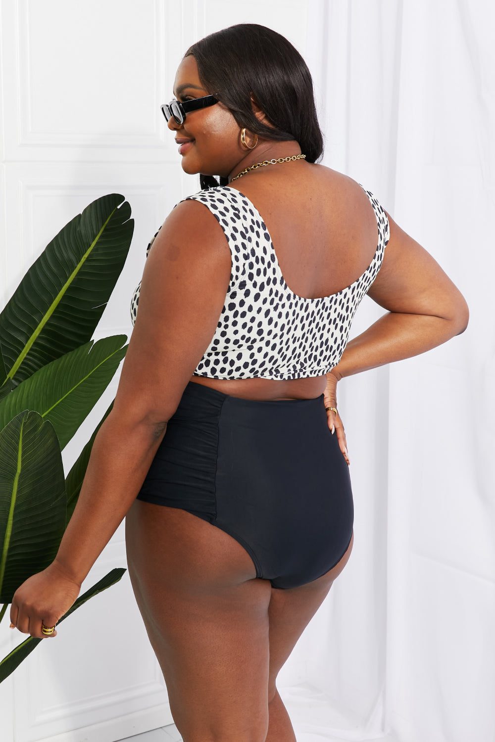 Marina West Swim Sanibel Crop Swim Top and Ruched Bottoms Set in Black - RebelReine Apparel & Co.