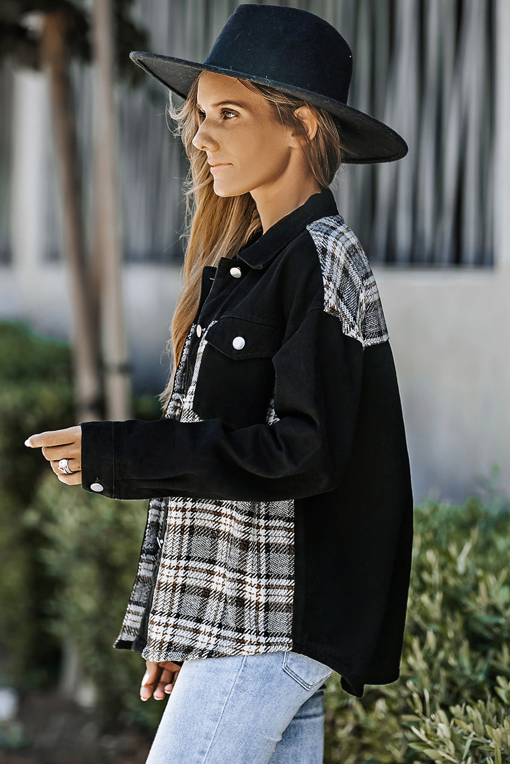 Plaid Pocketed Button Up Denim Jacket - RebelReine Apparel & Co.