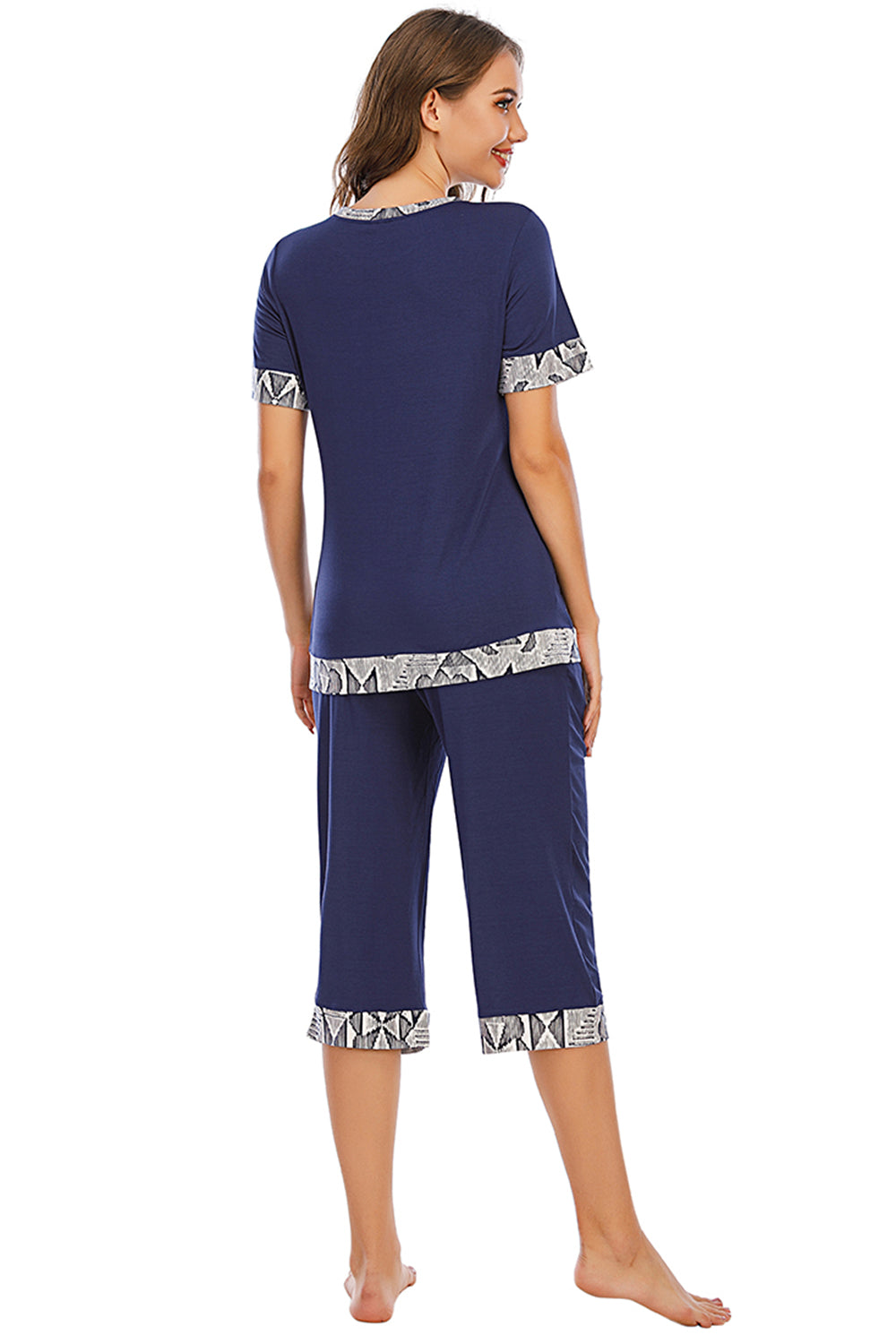 Round Neck Short Sleeve Top and Capris Pants Lounge Set - RebelReine Apparel & Co.