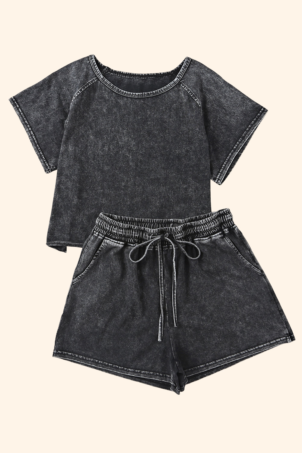 Heathered Round Neck Top and Shorts Lounge Set - RebelReine Apparel & Co.