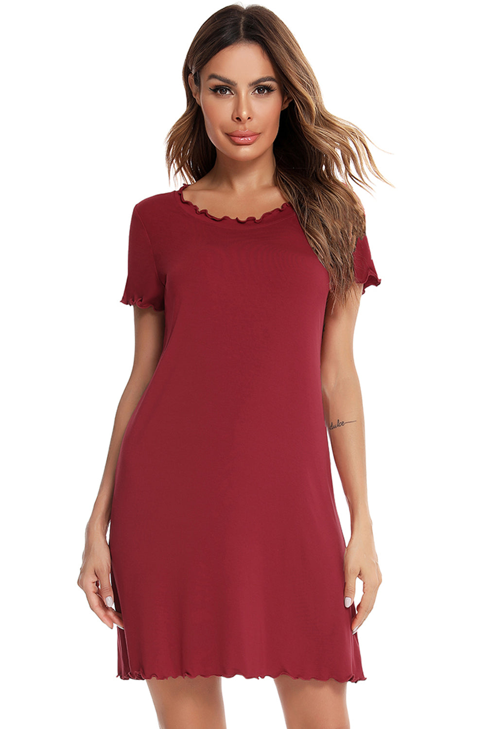 Round Neck Short Sleeve Lounge Dress - RebelReine Apparel & Co.