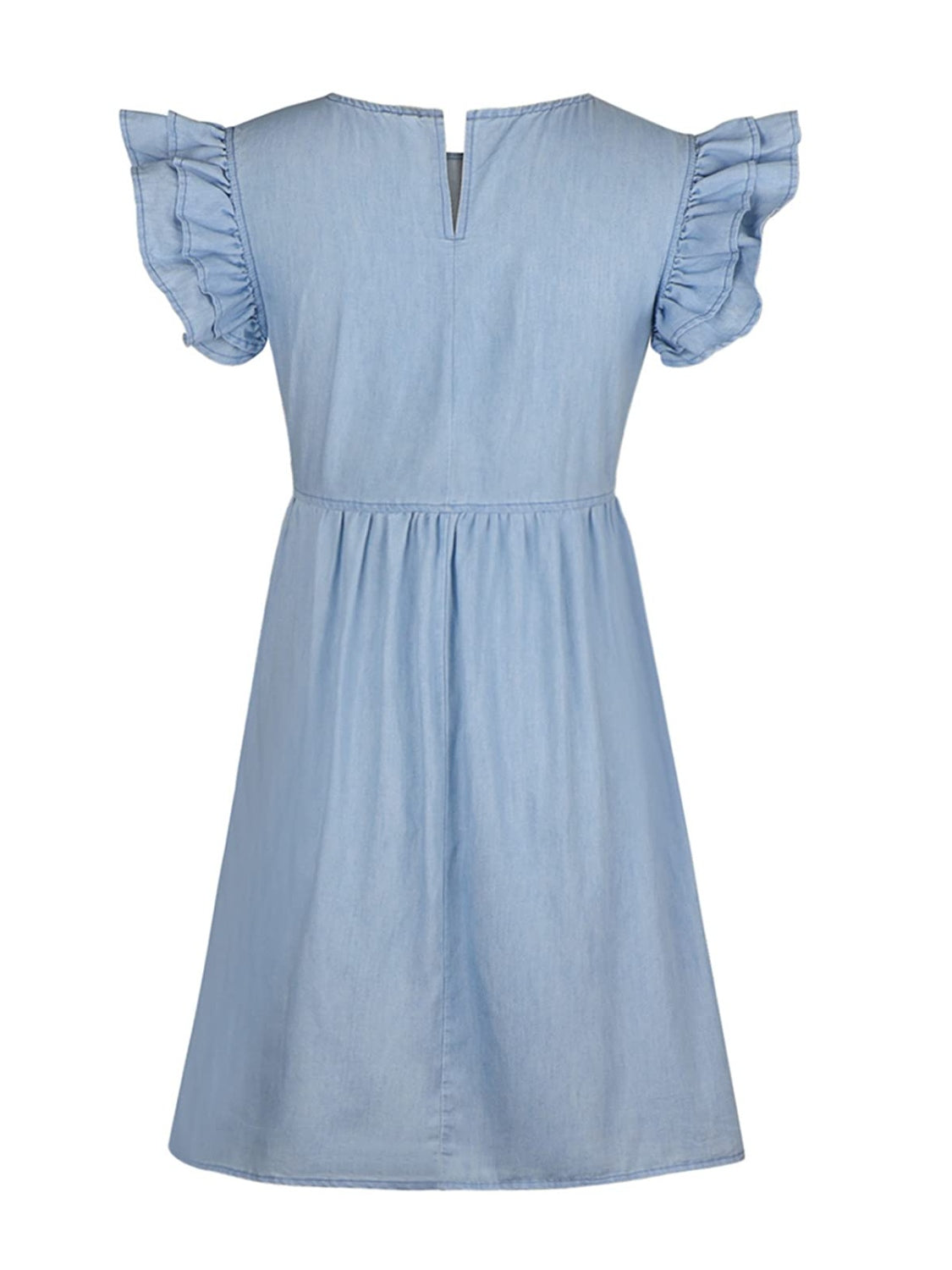 Full Size Ruffled Round Neck Cap Sleeve Denim Dress - RebelReine Apparel & Co.