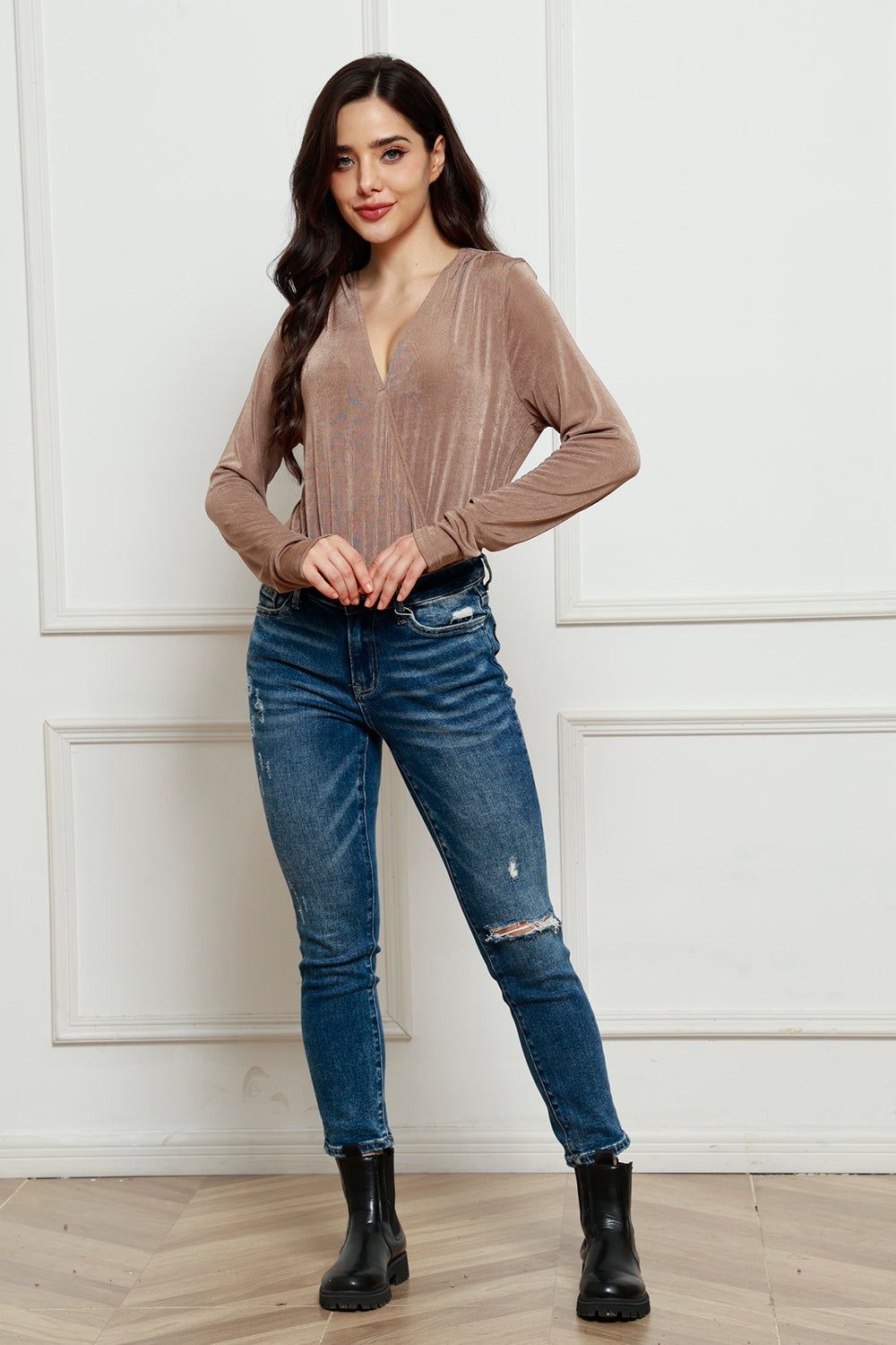 V-Neck Long Sleeve Bodysuit - RebelReine Apparel & Co.