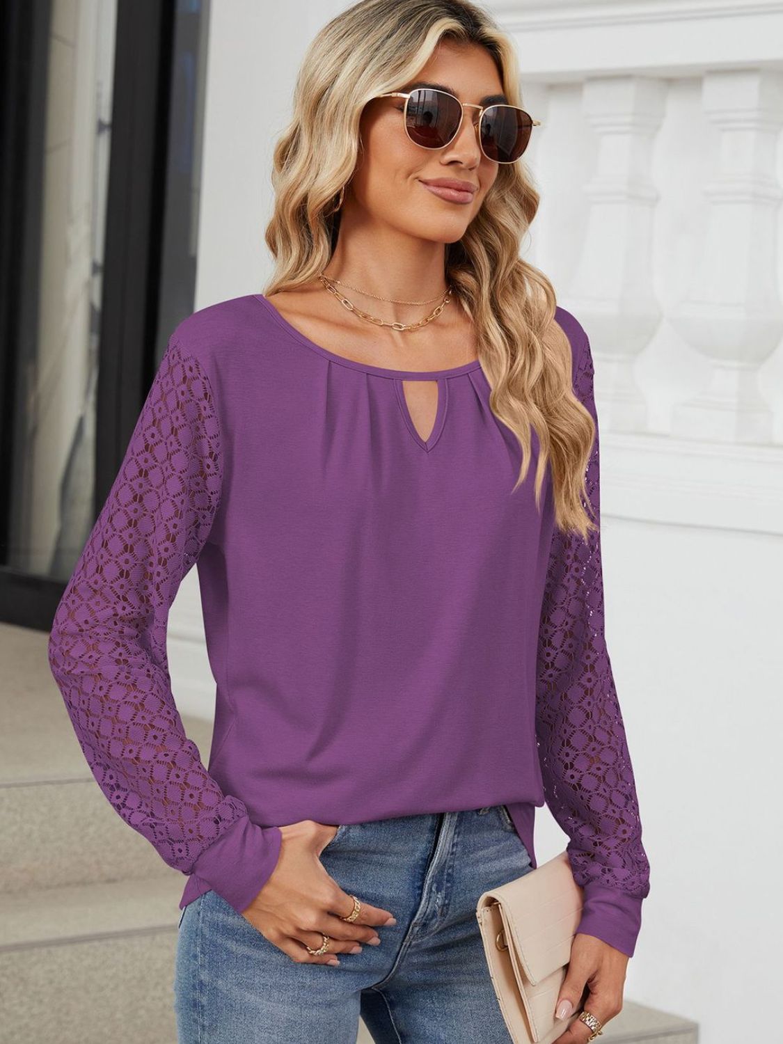 Cutout Round Neck Long Sleeve T-Shirt