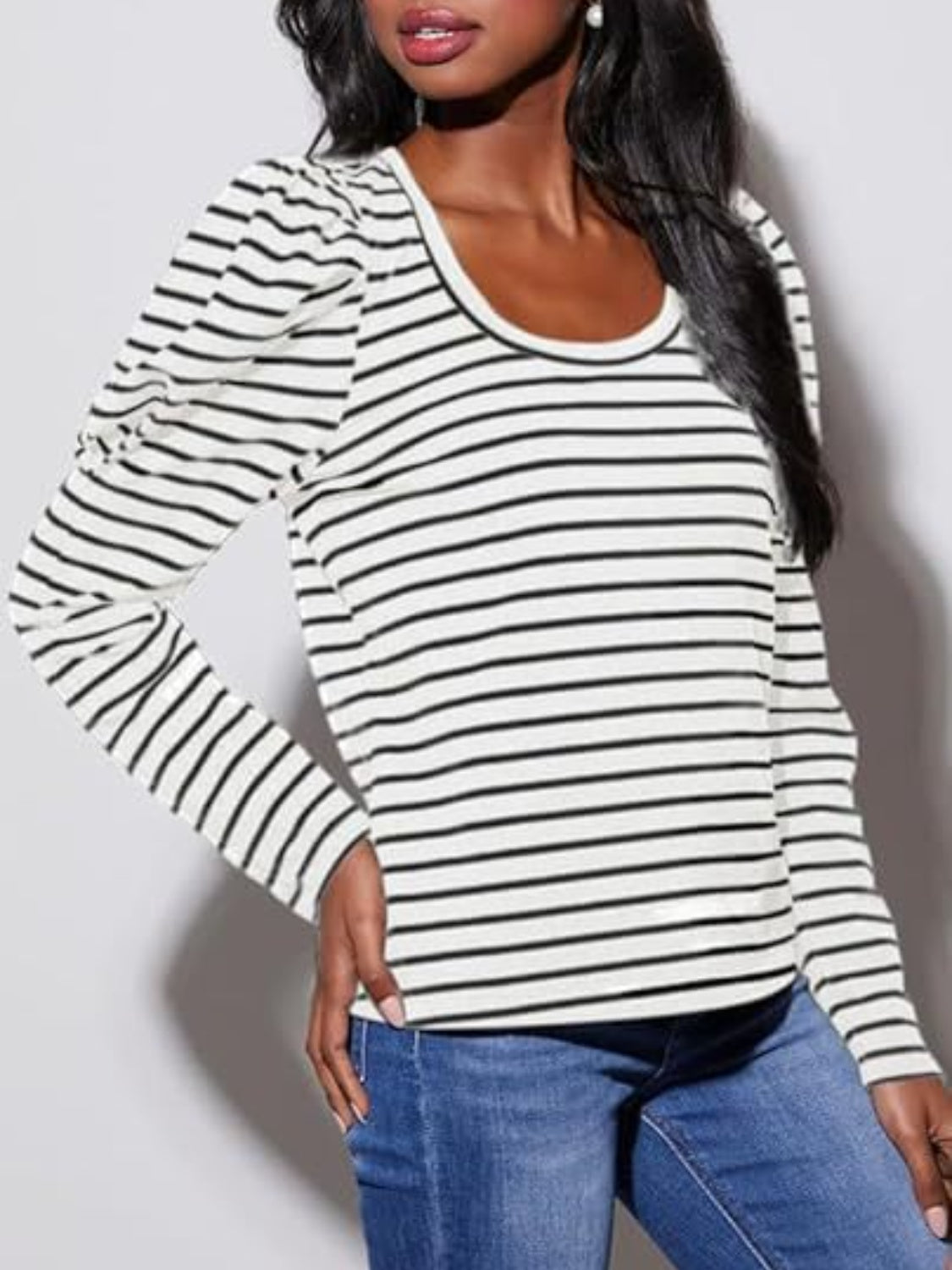 Striped Round Neck Long Sleeve T-Shirt - RebelReine Apparel & Co.