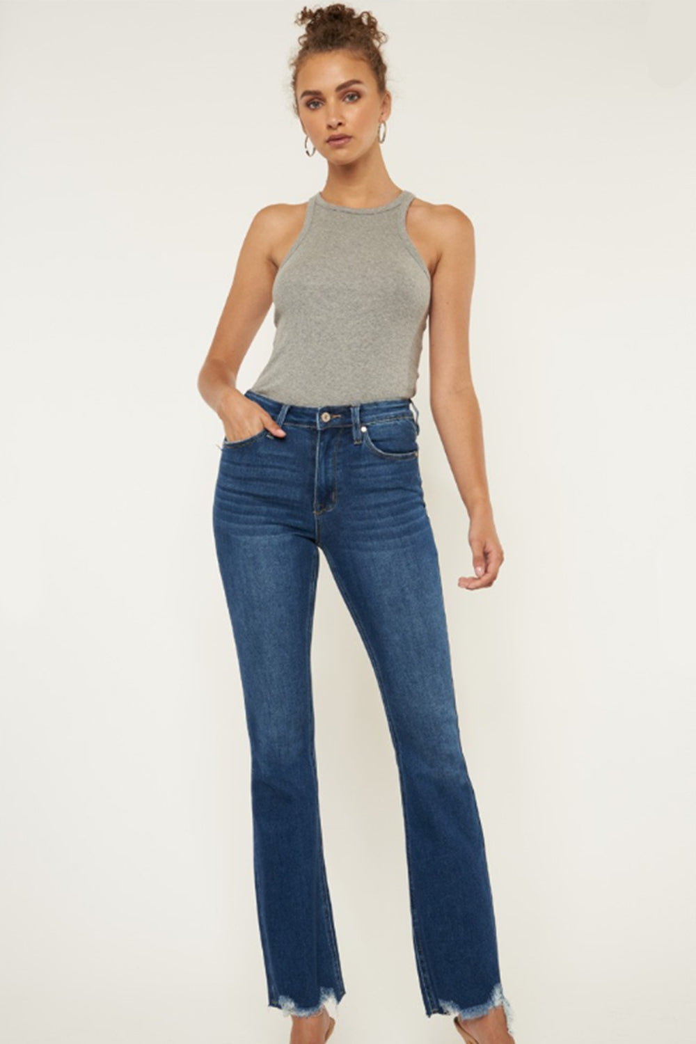 Kancan Cat's Whiskers Raw Hem Flare Jeans - RebelReine Apparel & Co.