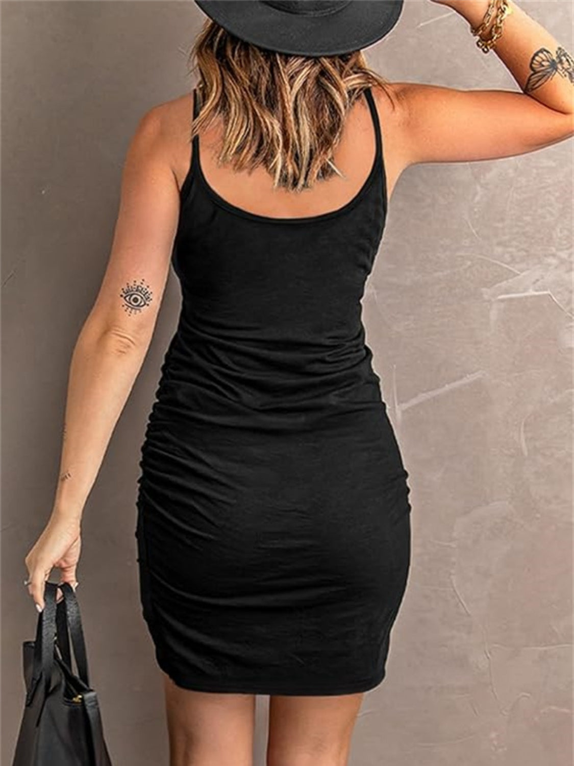 Ruched Scoop Neck Mini Cami Dress - RebelReine Apparel & Co.