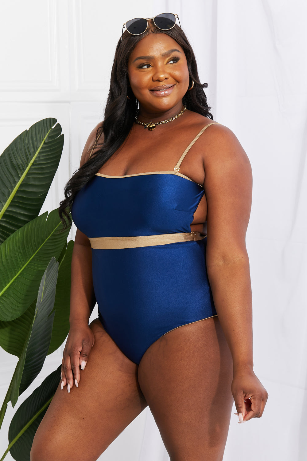 Marina West Swim Wave Break Contrast Trim One-Piece - RebelReine Apparel & Co.