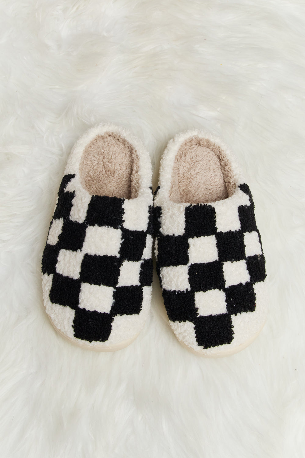 Melody Checkered Print Plush Slide Slippers - RebelReine Apparel & Co.