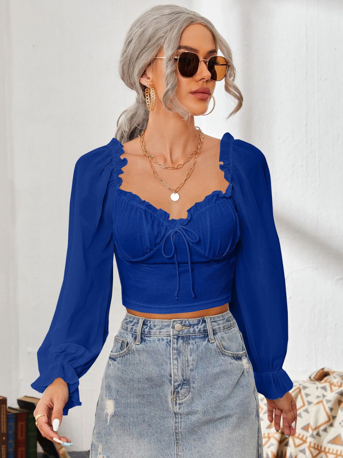 Mesh Sweetheart Neck Flounce Sleeve Top - RebelReine Apparel & Co.