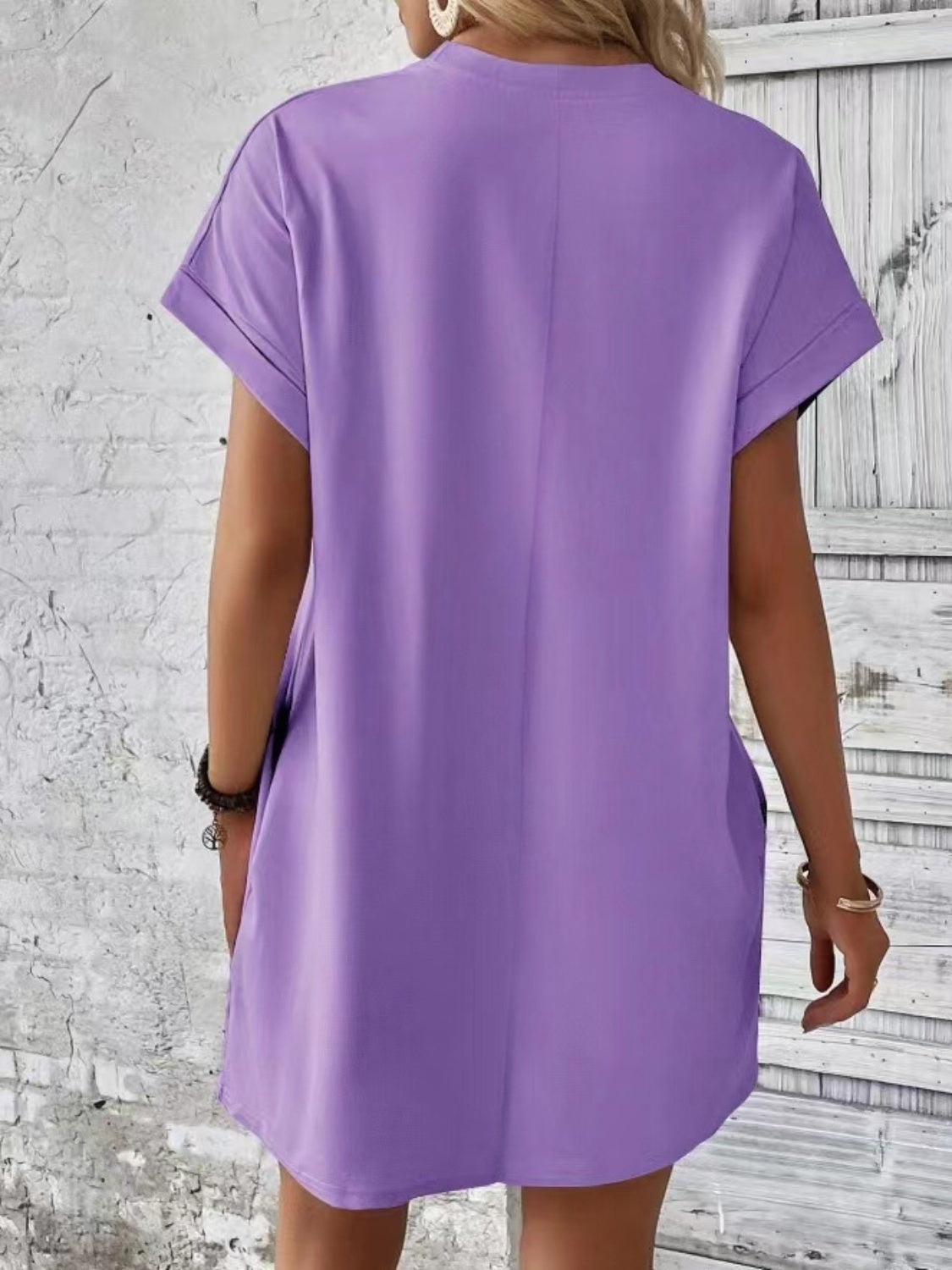 Pocketed Round Neck Short Sleeve Dress - RebelReine Apparel & Co.