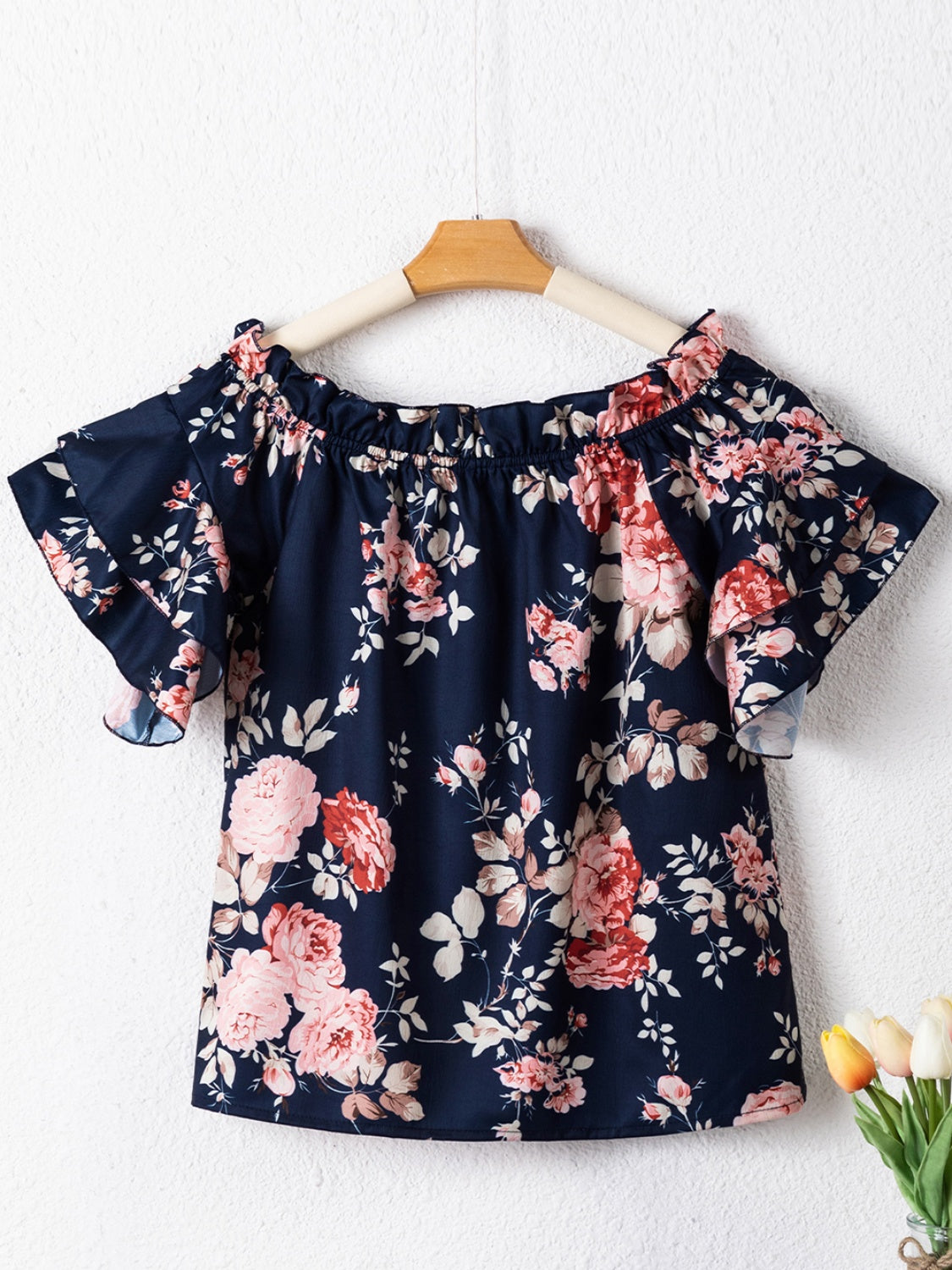 Printed Off-Shoulder Flounce Sleeve Blouse - RebelReine Apparel & Co.