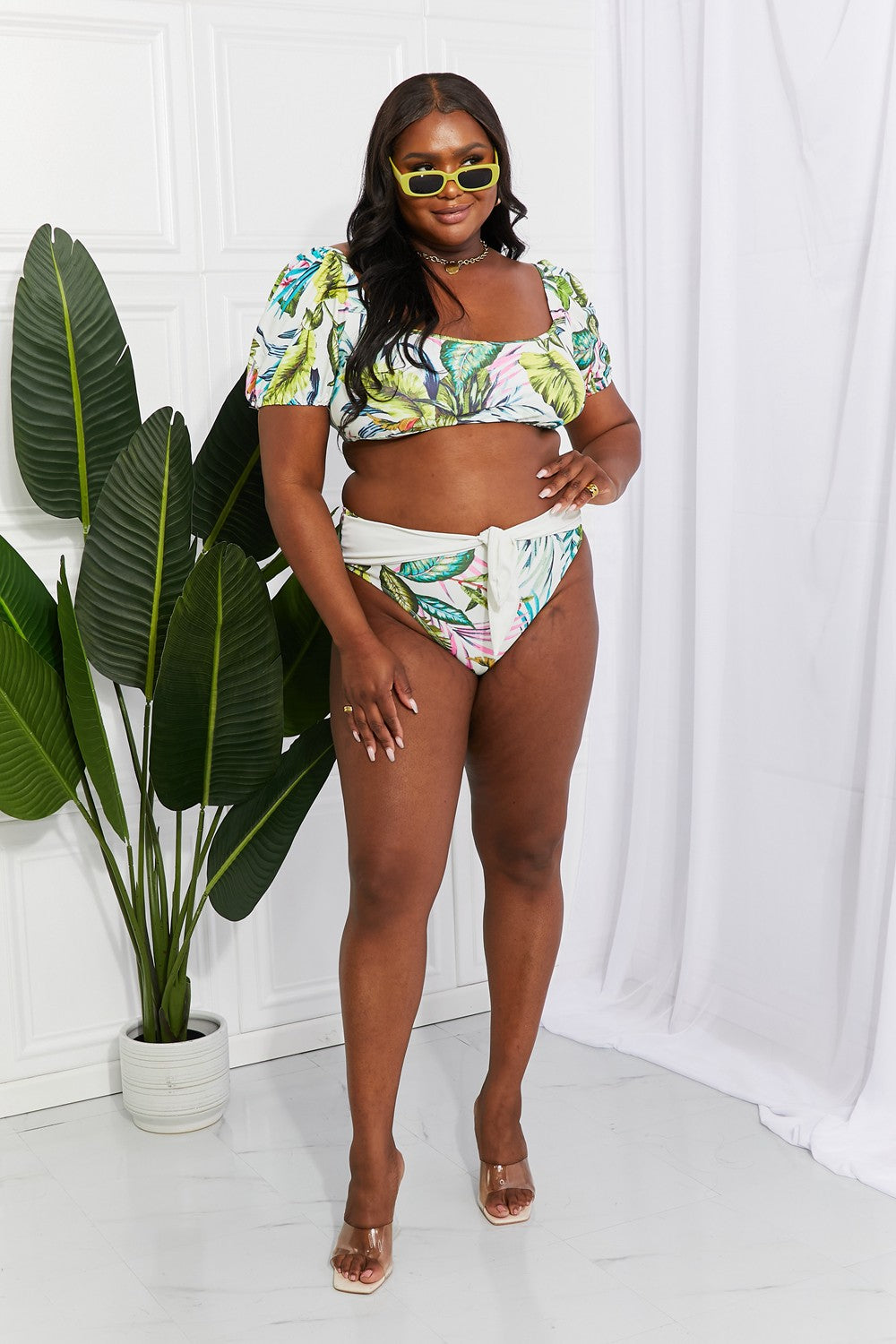 Marina West Swim Vacay Ready Puff Sleeve Bikini in Floral - RebelReine Apparel & Co.