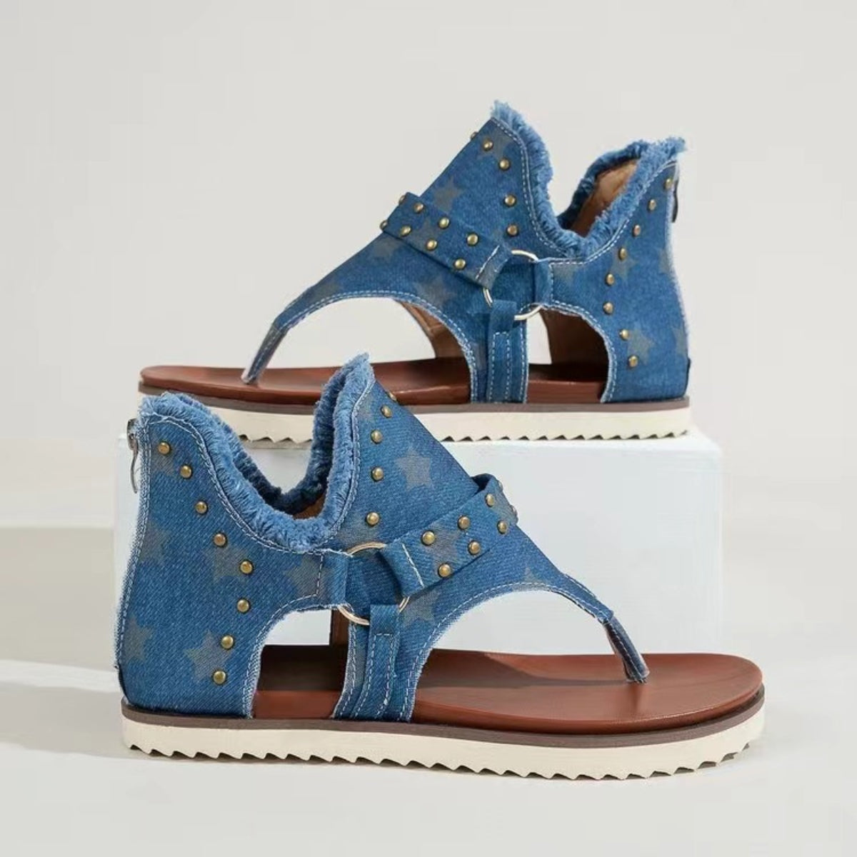 Studded Raw Hem Flat Sandals - RebelReine Apparel & Co.