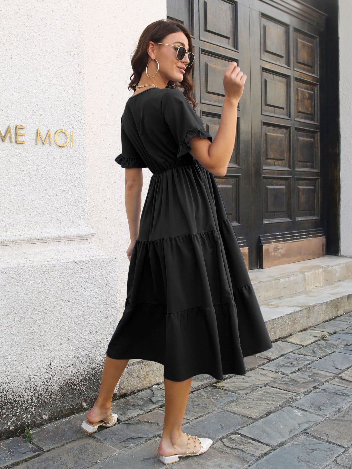 V-Neck Short Sleeve Midi Dress - RebelReine Apparel & Co.