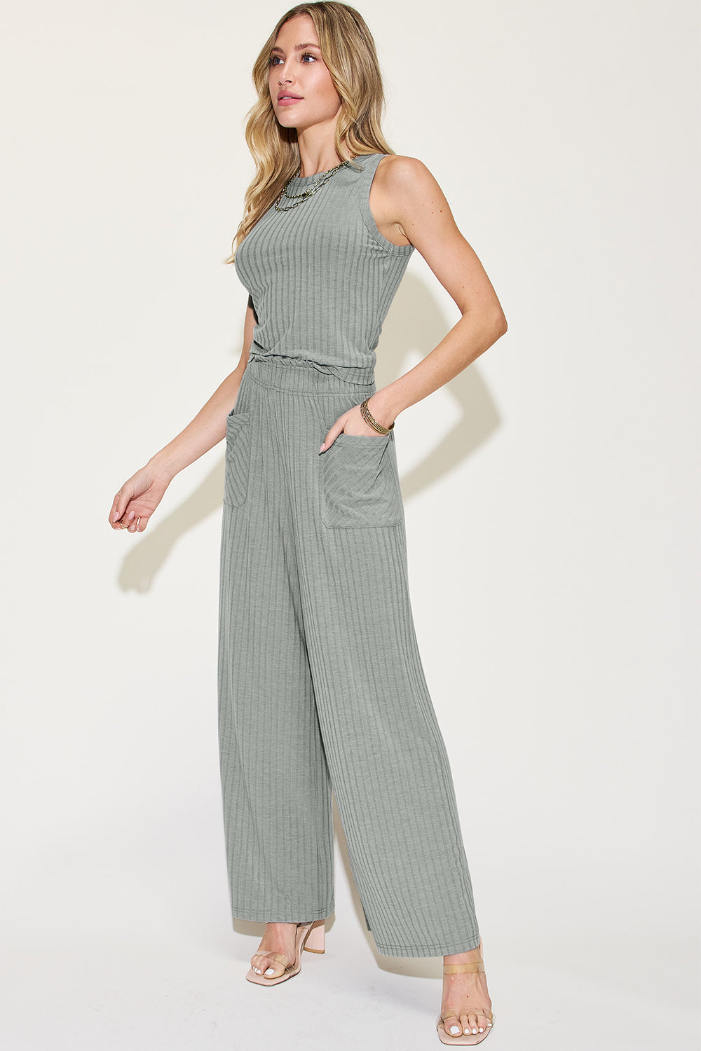 Basic Bae Full Size Ribbed Tank and Wide Leg Pants Set - RebelReine Apparel & Co.