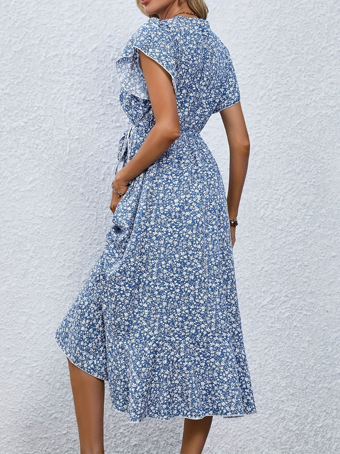 Printed Surplice Flutter Sleeve Midi Dress - RebelReine Apparel & Co.