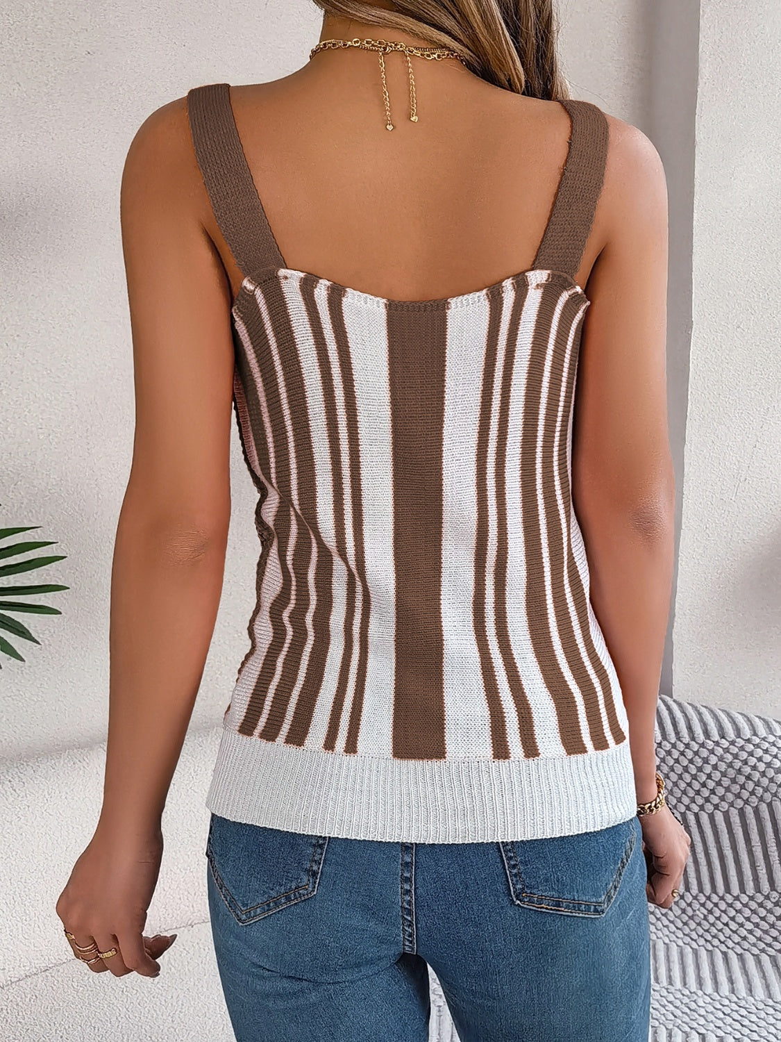 Openwork Striped V-Neck Tank - RebelReine Apparel & Co.