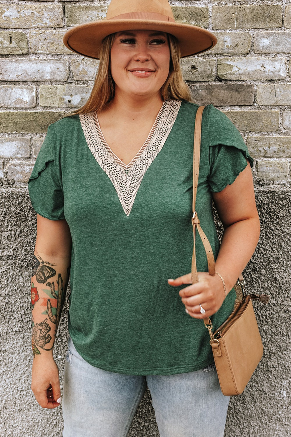 Plus Size V-Neck Petal Sleeve Blouse - RebelReine Apparel & Co.