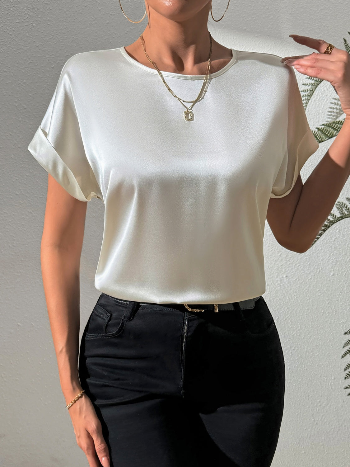 Round Neck Short Sleeve Blouse - RebelReine Apparel & Co.